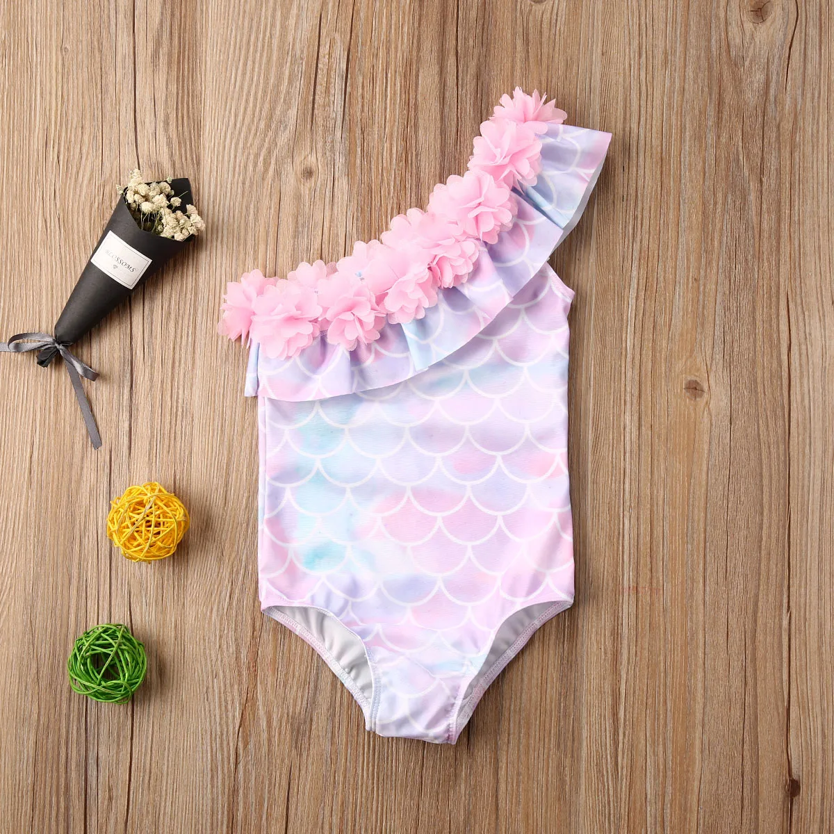 2021 детский купальный костюм для маленьких девочек купальник с 3D цветами русалки