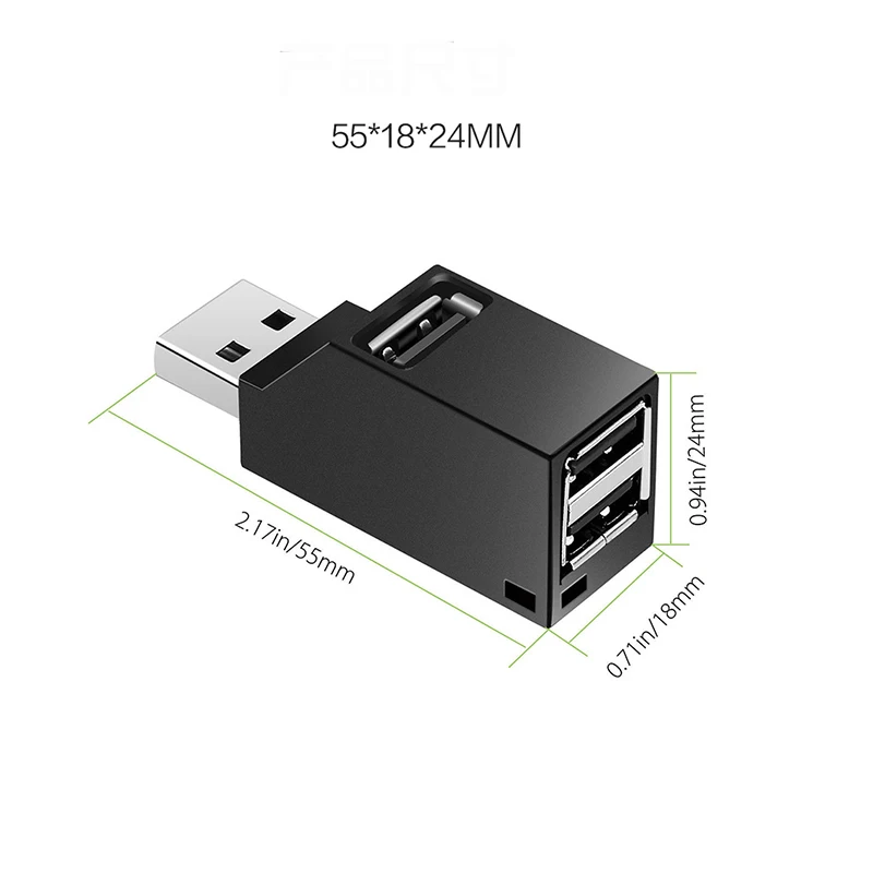 

Portable Mini 3 Port USB Hub USB 2.0 3.0 HIgh Speed Hub Splitter Box Adapter for PC Laptop MacBook U Disk Card Reader with Strap