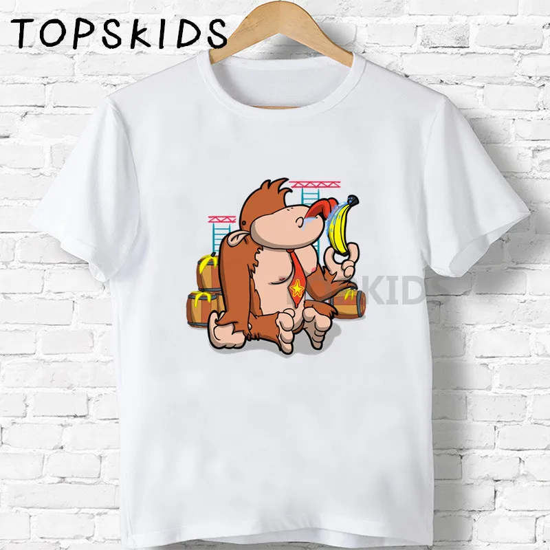 2019 Детские футболки с мультяшным принтом Donkey Kong Country для мальчиков и девочек
