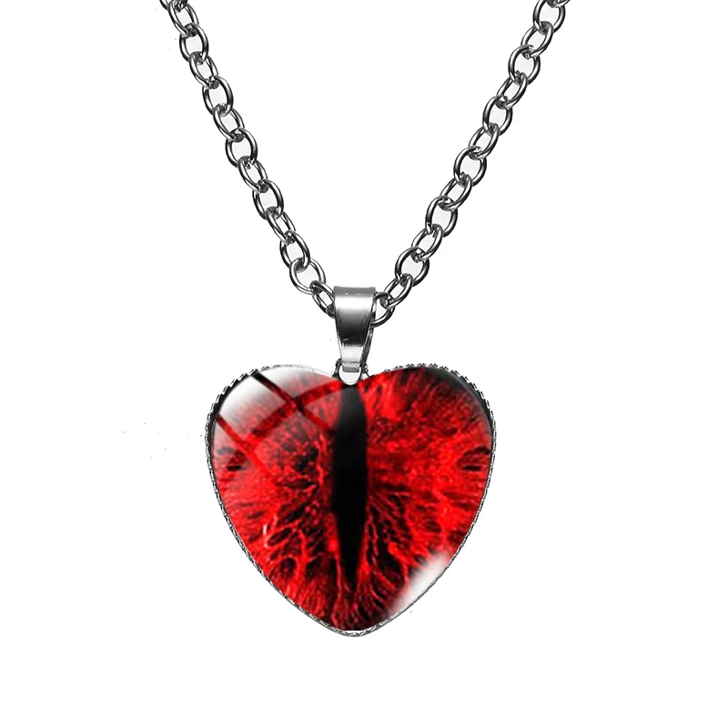 Таинственный колье с кулоном в форме сердца с изображением Дракона и Кошачьим Глазом, изготовленное вручную из стеклянного кабошона, с цепочкой, персонализированное ювелирное изделие.