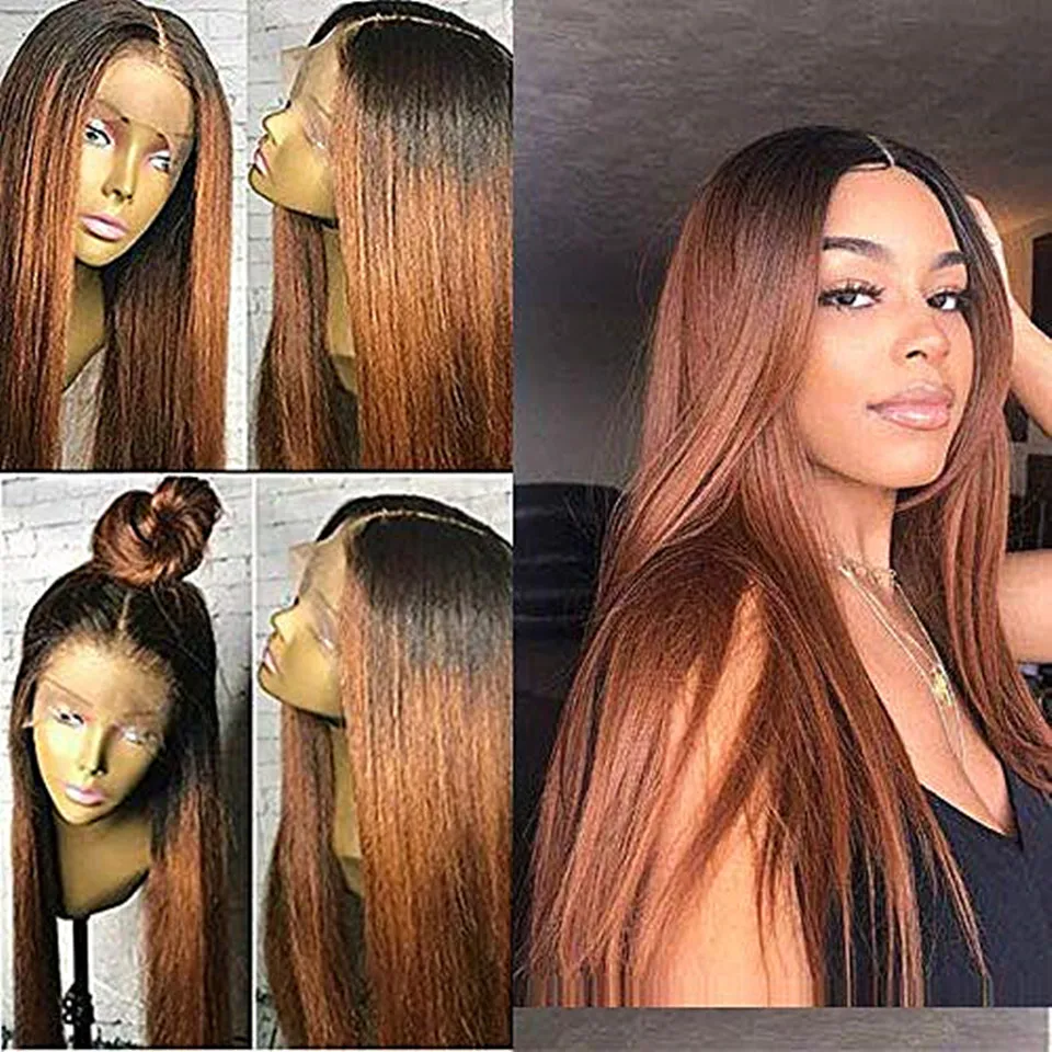 Омбре черные корни T1B 30 цветов прямые кружевные передние человеческие волосы
