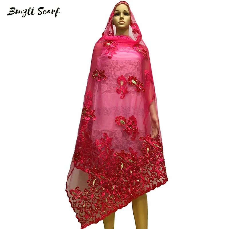 

Latest African Women Net Scarf,muslim embroidery women net scarf, breathe material for shawls wraps BF-123