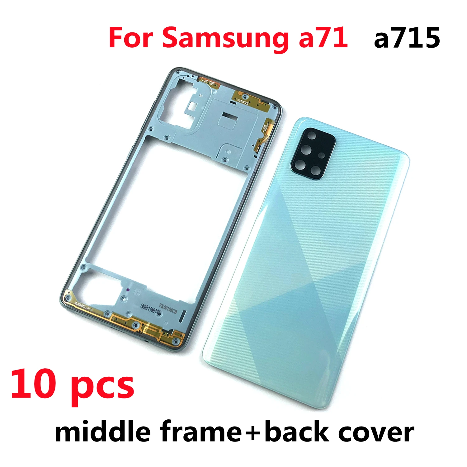 

10pcs For Samsung Galaxy A71 2020 A715 A715F Housing Middle Frame+Battery Back Cover Case Panel Lid Rear Door+ Camera Lens +Logo