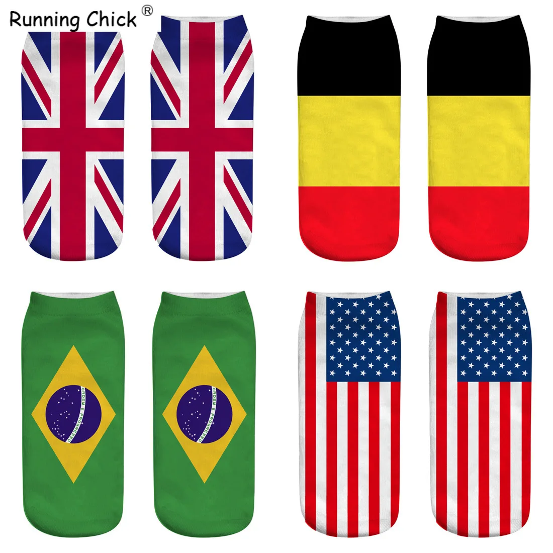 Бег цыпленок 3D с рисунком флага для девочек носки чемпионата мира по футболу