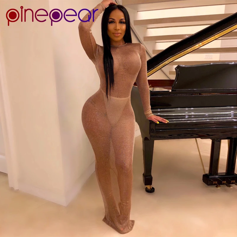 Женское Прозрачное Платье макси с люрексом PinePear элегантное облегающее платье