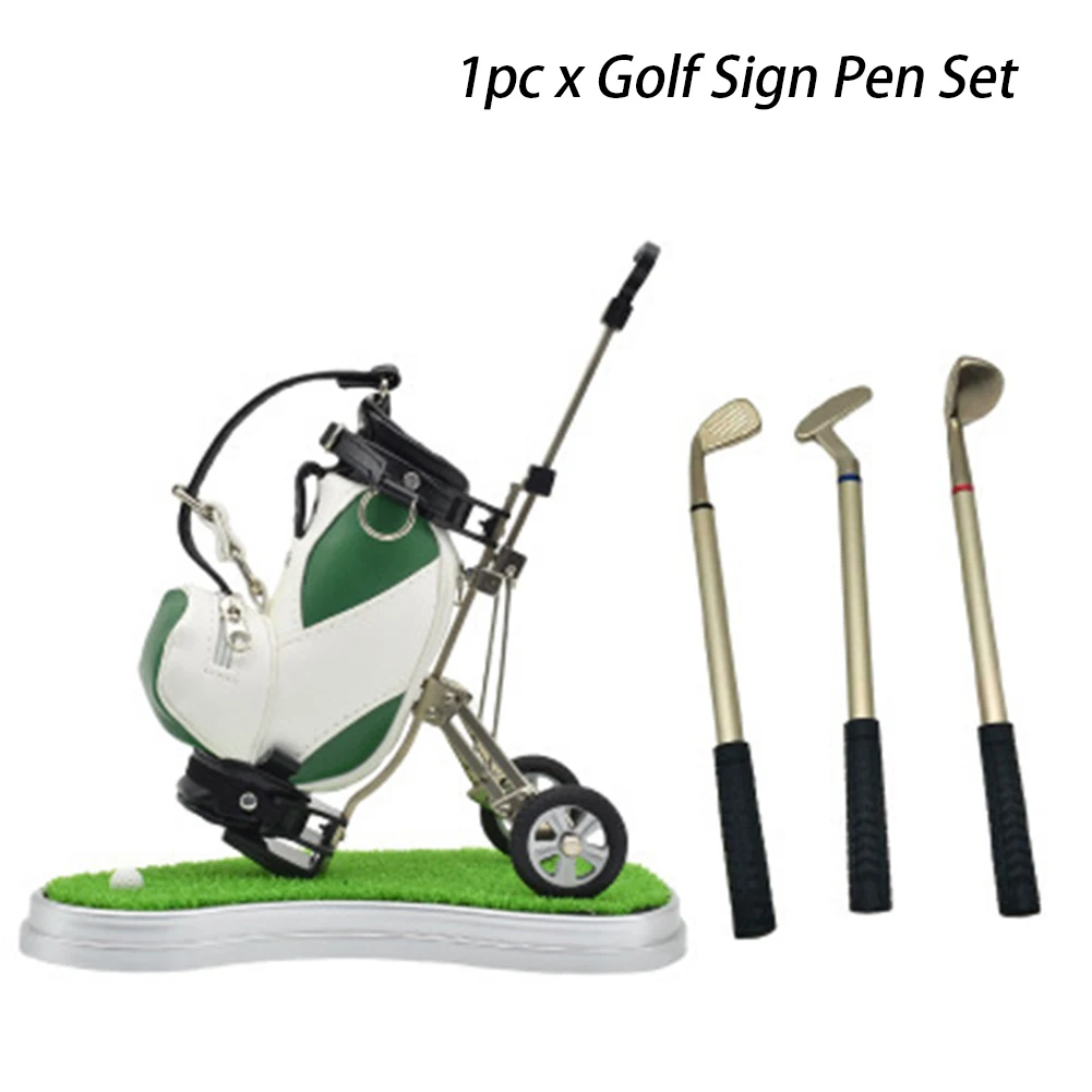 

Zinc Alloy With Holder Coworker Christmas Golf Pen Set Sign Desk Decoration Golfer Clubs Lawn Base Stationery Birthday Gift