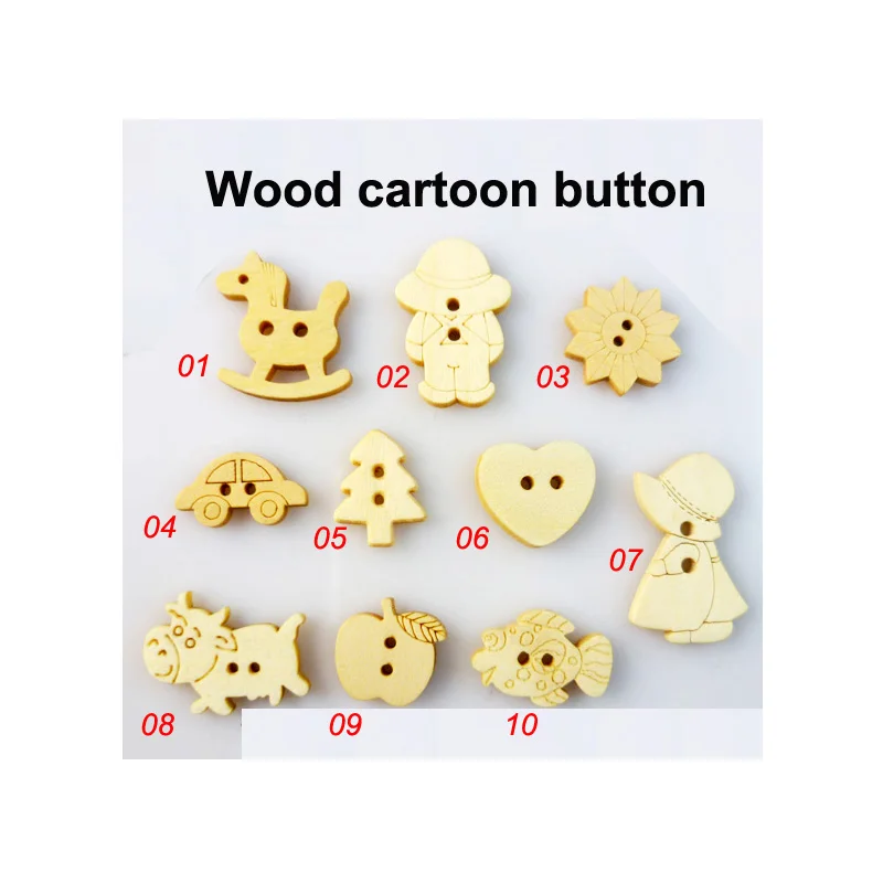 

50pcs Baby Button 2 Holes Pattern Cartoons Wood Sewing Gilr Buttons Scrapbook Toy Charms WCB-048