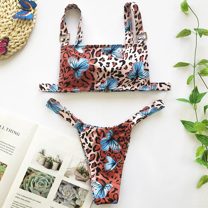 

Leopard Print Swimsuit String Bikinis Micro Thong Low Waist Swimwear Women Sexy 2021 Bikini Set Brazilian Maillot Beach Wear