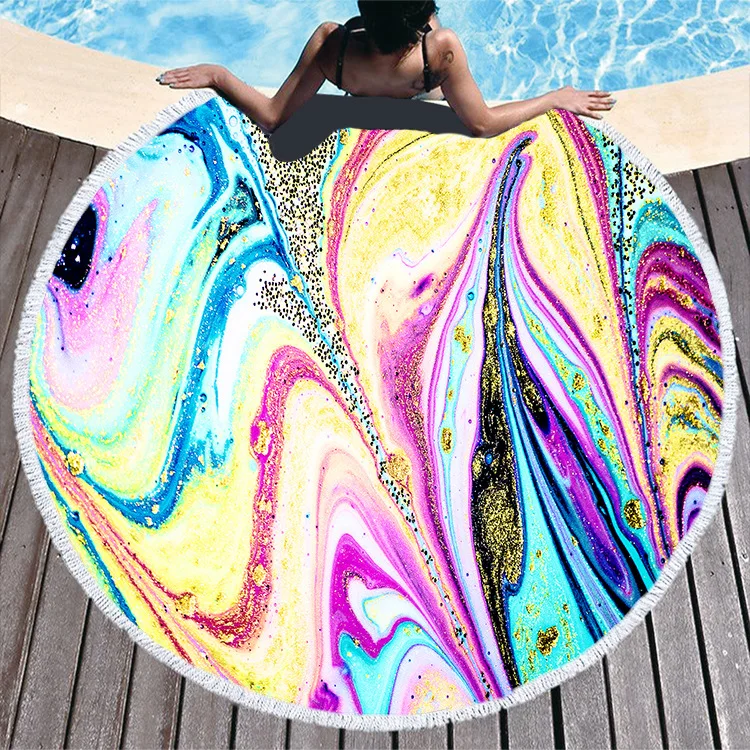 Большое круглое пляжное полотенце 150 см красочное банное с принтом зыбучих
