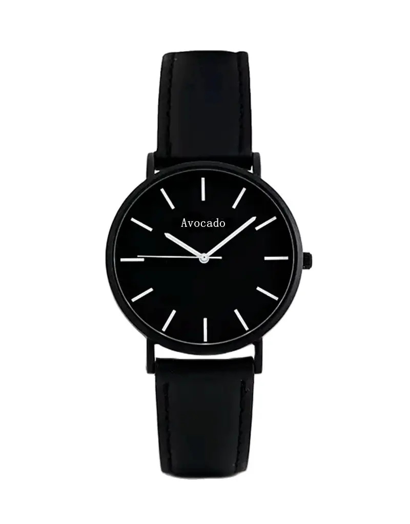 

Avocado Design Leather Watch In Monochrome All Black Quartz Wristwatch