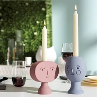 concrete candle stick holder mold diy silicone cement cute face head taper candlestick mould home decoration tool