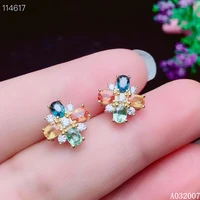 kjjeaxcmy fine jewelry 925 sterling silver inlaid natural color sapphire ear studs luxury ladies earrings support testing