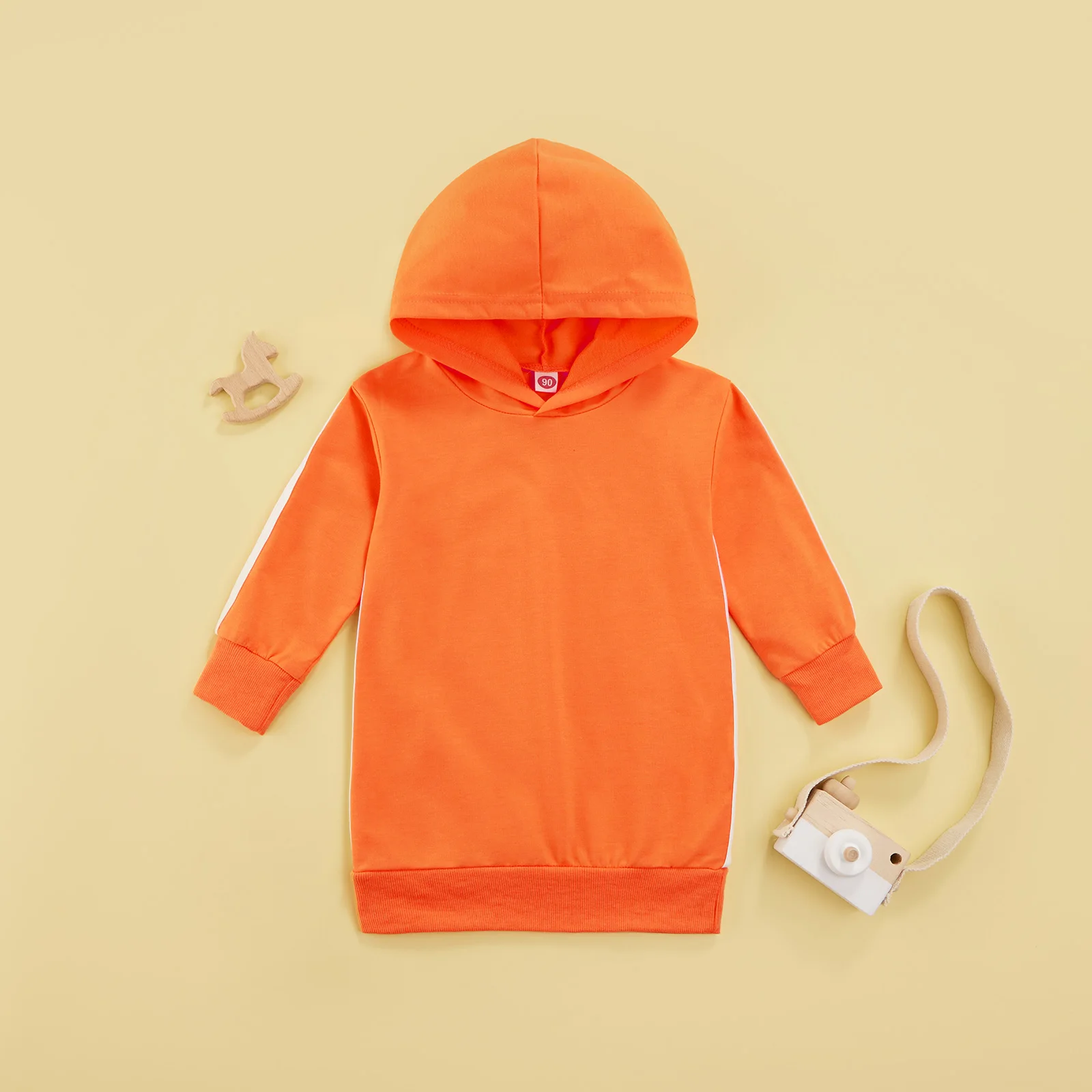 

Girls Fall Sweatshirt, Solid Color Fleece Hooded Long Sleeves Pullover Shirt for Kids, 1-5 Years, Green/orange