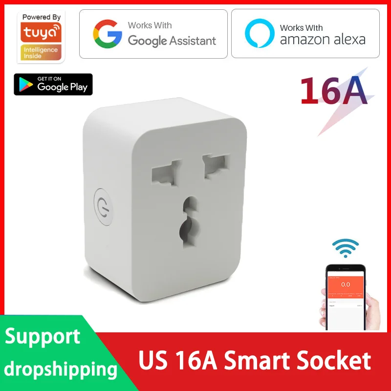 

US 10/16A WiFi Pin Switch Plug Conversion Smart Socket Multi Function Conversion Smart Outlet Switch Work With Google Home Alexa