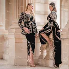Традиционные Алжирские черные вечерние платья с отстегивающимся шлейфом, 2021, дубайские мусульманские розовые золотые платья с длинным рукавом, платье для выпускного вечера