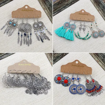 Набор женских винтажных серег-подвесок в этническом стиле | Украшения и