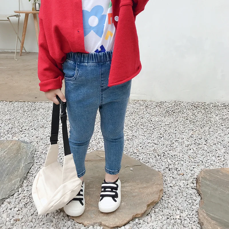 Осенние модные узкие джинсы для маленьких девочек 2 цвета 2019 Детские хлопковые