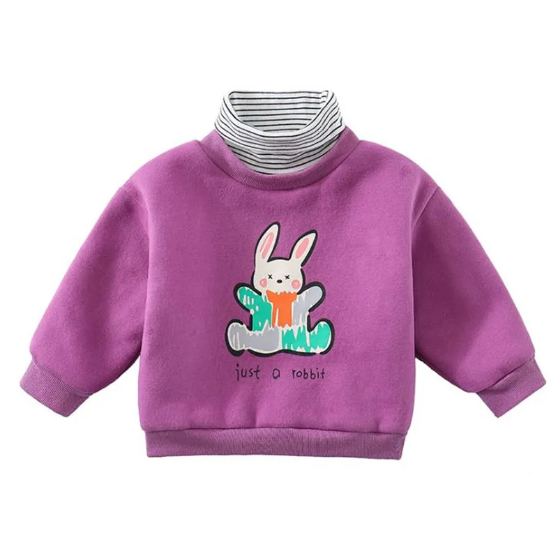 

DFXD 2020 Winter Kids Girl Striped Turtleneck Fleece Sweatshirts Long Sleeve Cartoon Thicken Pullover Hoodies Warm Tops 1-7Yrs