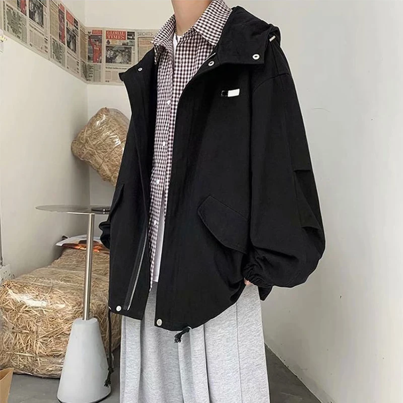 

Jacket Male Korean Style Spring Autumn Japanese Loose Solid Color Jacket Mens Handsome Youth Casual Black Jacket For Men Clothes