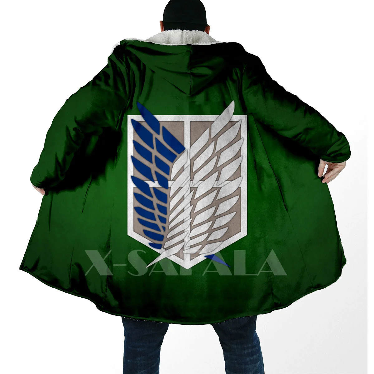 

Thick Warm Hooded Cloak for Men Attack On Titan Overcoat Coat 3D Print Windproof Fleece Cape Robe Hooded Blanket