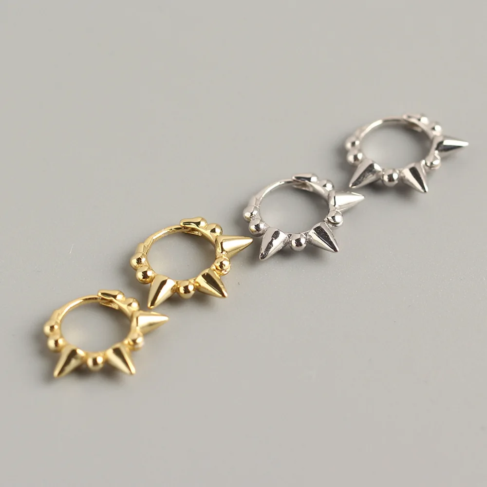 

Unisex 925 Sterling Silver Gothic Bling Hip Hop Thorn Punk Rivet Round Bead Ear Studs Earring Personalized Simple Accessories