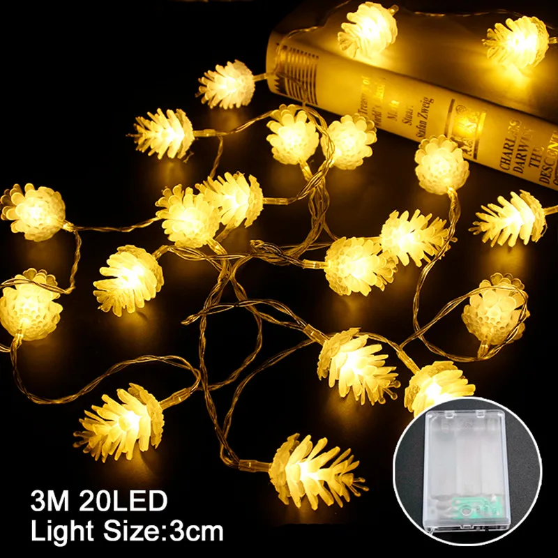 Pine cone warmlight 20LED Наружное освещение рождественнской елки украшения Рождественские украшения для дома Снеговик Лось Снежинка Рождественский кулон - Цвет: Pine cone warmlight