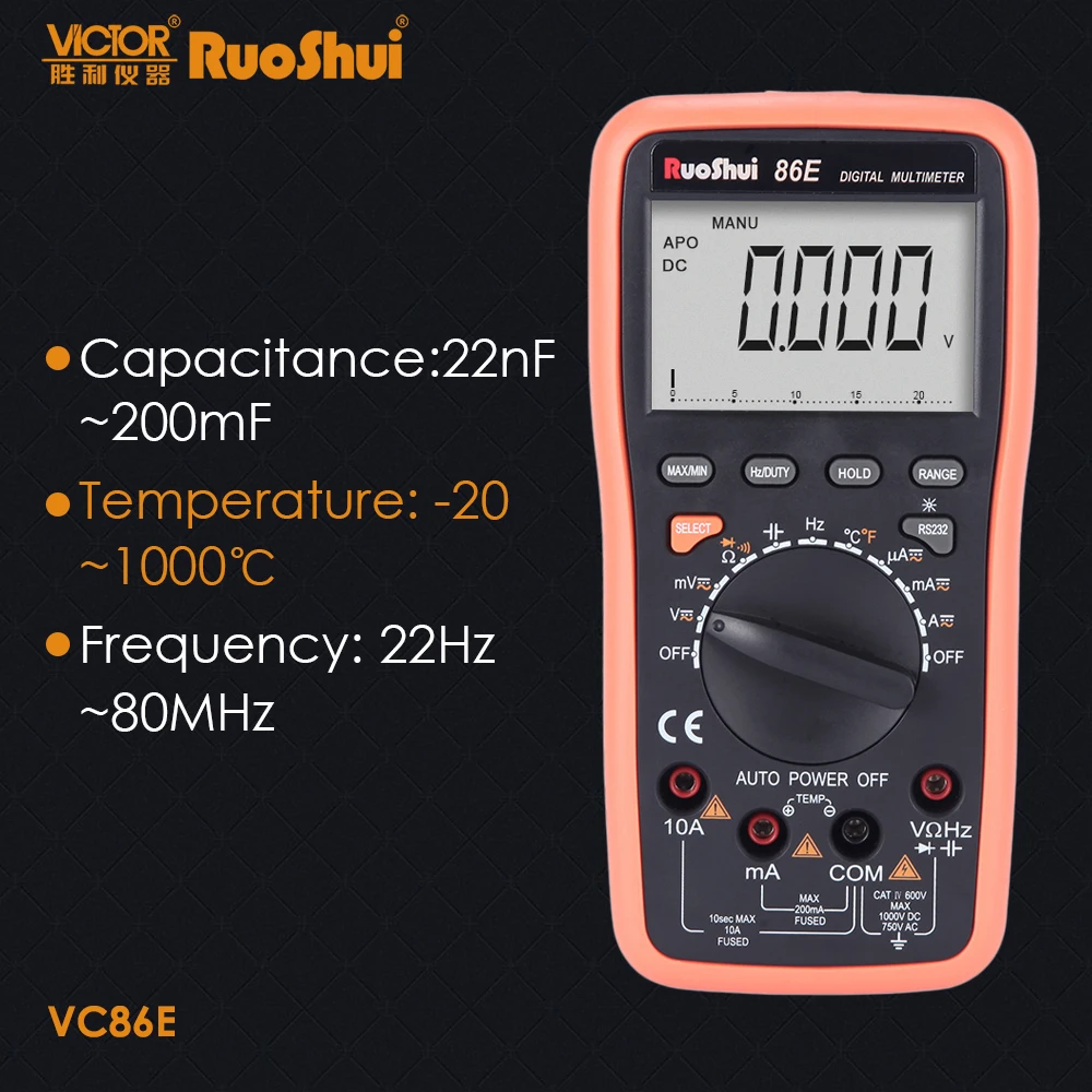 Цифровой мультиметр RuoShui VC86E с автоматическим диапазоном 22000 Соединительный порт