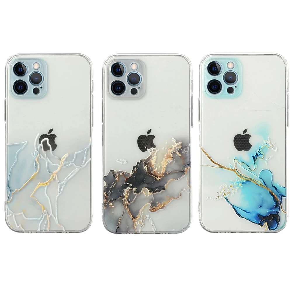 Чехол для iPhone 13 12 11 Pro Max Mini XS XR X 6 7 8 Plus SE 2020 IMD блестящий Мраморный мягкий прозрачный