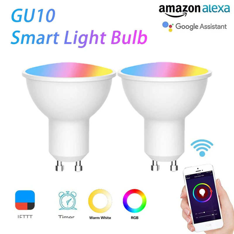 5 Вт RGB + CW GU10 WiFi смарт лампы Светодиодная лампа в стакане работать с Alexa Amazon Google Home