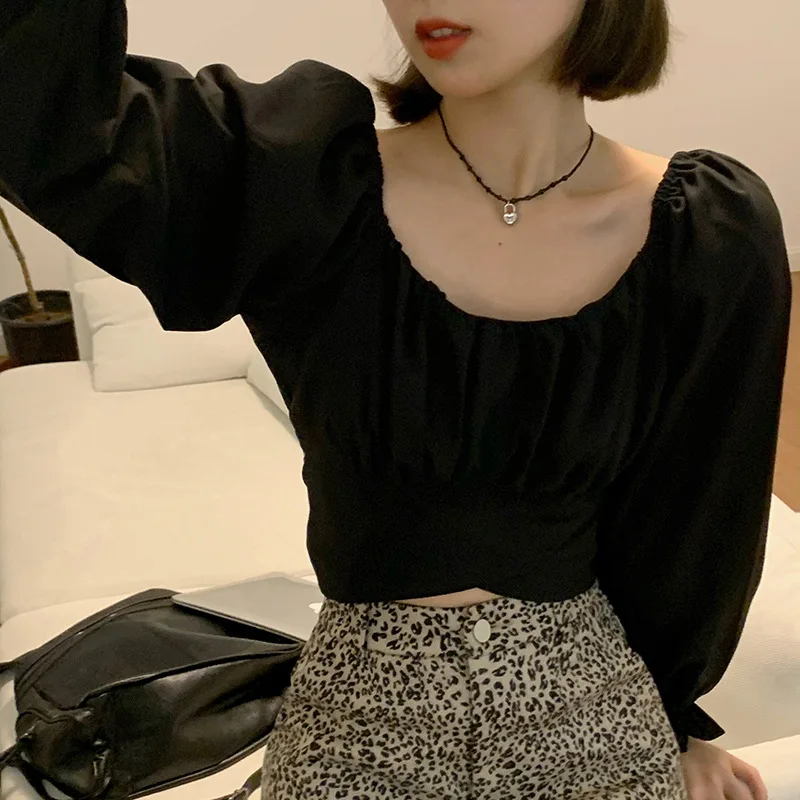 

2021 Spring New Fashion Korean Y2k Version of Solid Color Design Back Slim Casual Long-sleeved Top with Bow Top Women T-shirt