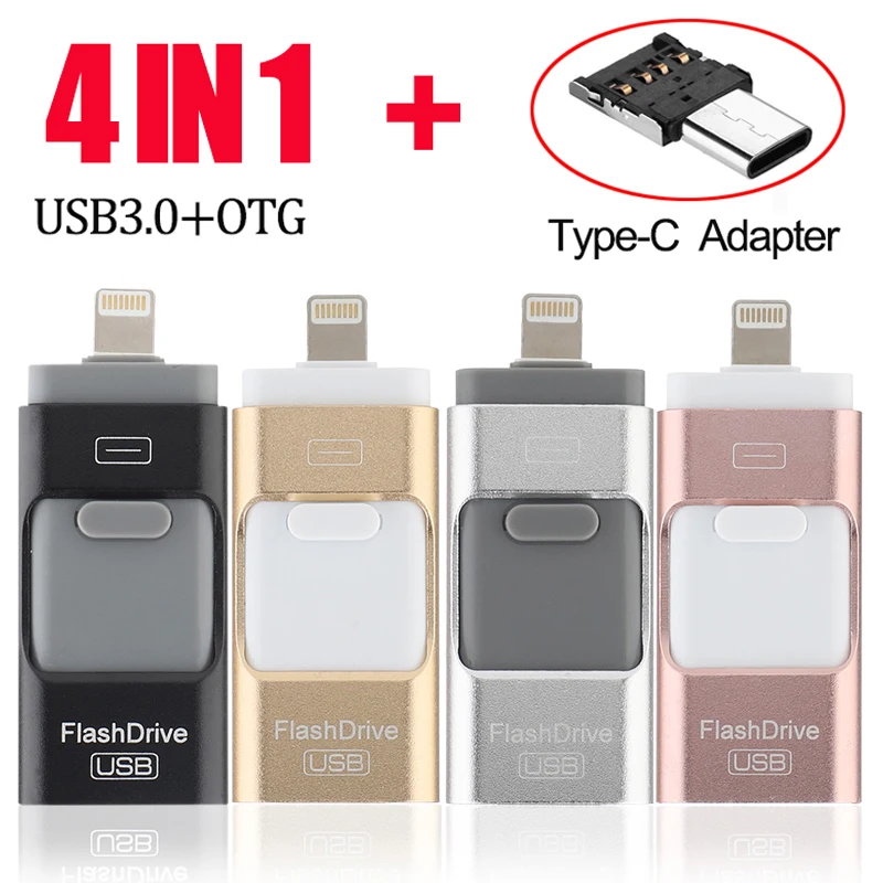 

4 in 1 OTG USB Flash Drive 256GB 128GB 64GB 32GB USB3.0 Pendrive For iPhone/IOS/Type-C/Android/PC/Mac Multi-function Pen Drive