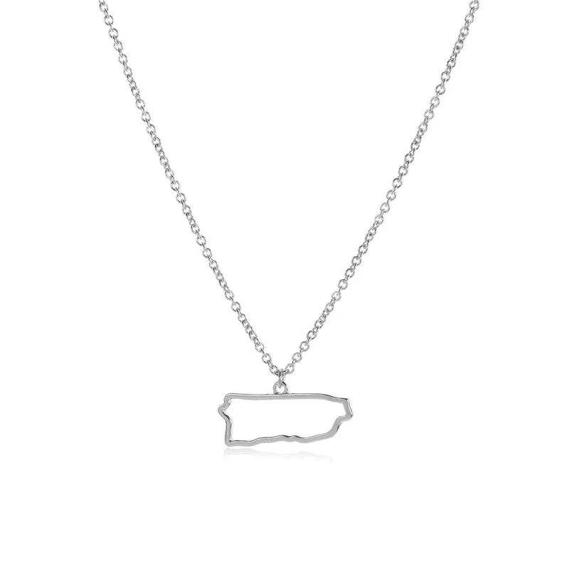 

5 Hollow North American Puerto Rico island map necklace Outline State geography Country city Hometown souvenir Necklace Jewelry