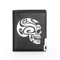 high quality classic punk style skeleton skull printing leather wallet credit card holder short purse