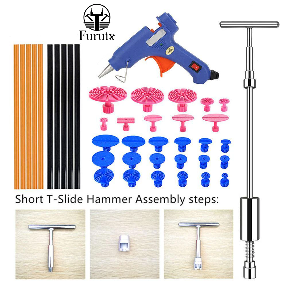 

Paintless Dent Removal Slide Hammer Kits with Hot Melt Glue Gun for Auto Body Car Hail Damage and Door Dings Repair