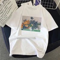 2021 summer women t shirt oil paintings of cat printed tshirts casual tops tee harajuku 90s vintage white tshirt female clothing