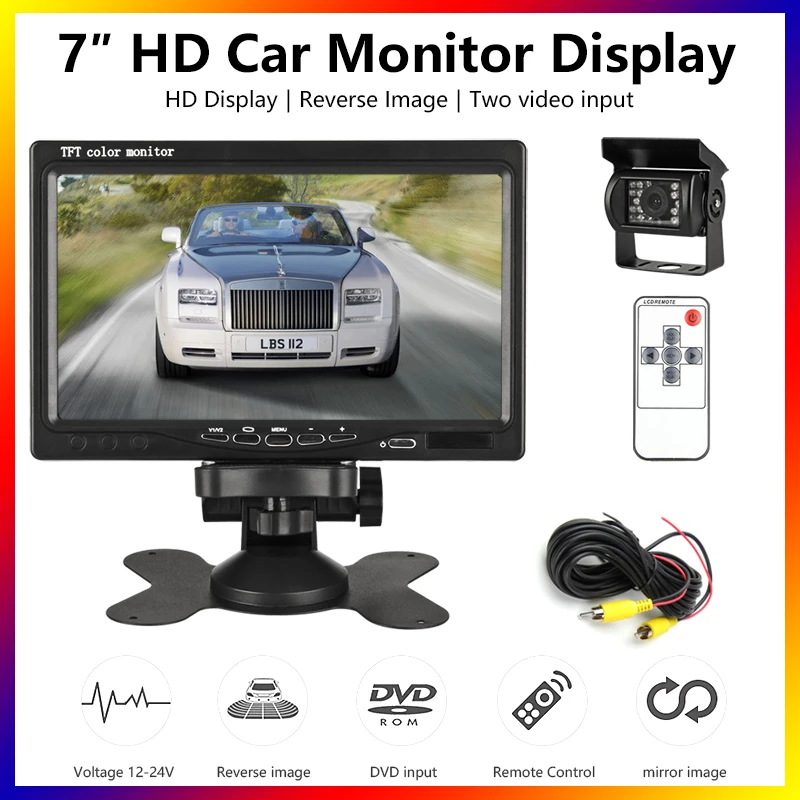Автомобильная камера заднего вида цветная Проводная 7 дюймов с ЖК-дисплеем |