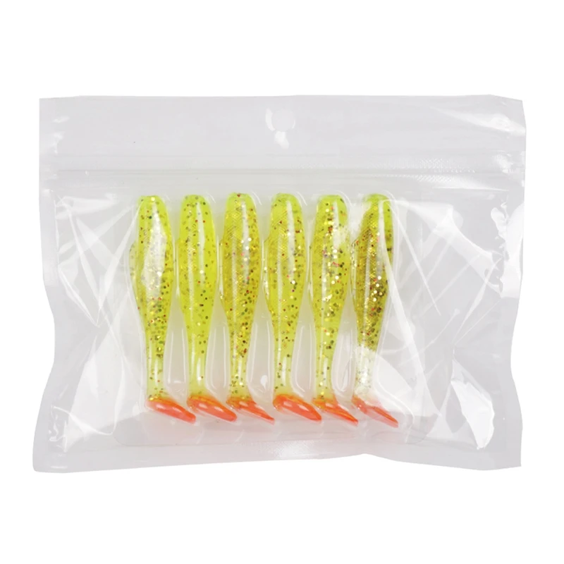 

6pcs Artificial Soft Bait T Shape Tail Fish Pattern Night Luminous Lure Night Fishing Accessories