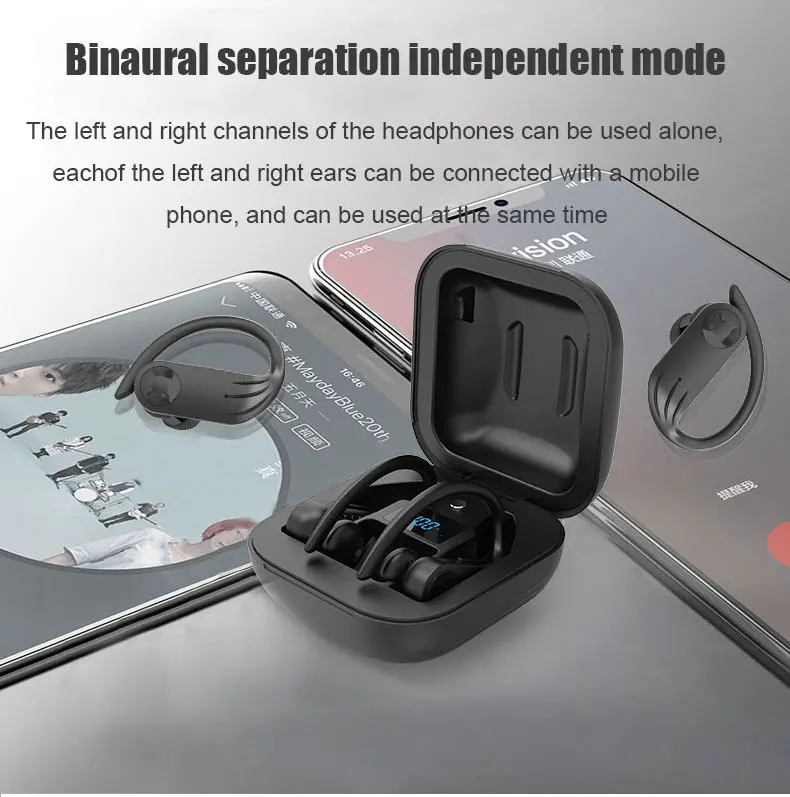 Caletop Bluetooth 5,0, Беспроводные спортивные наушники, ушные крючки, водонепроницаемые наушники со светодиодным дисплеем, спортивные наушники PK Q62 Q32