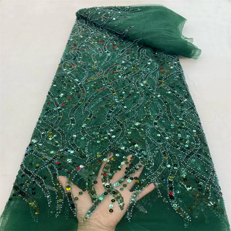 

Green Sequence lace fabric Luxury Sequin Nigeria lace fabric for Wedding Latest French Sequins lace fabric 2021 YJ845