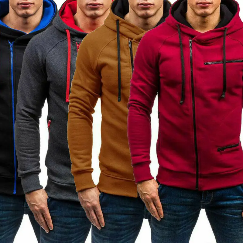 Мужская теплая толстовка с капюшоном Повседневная Толстовка модная однотонная
