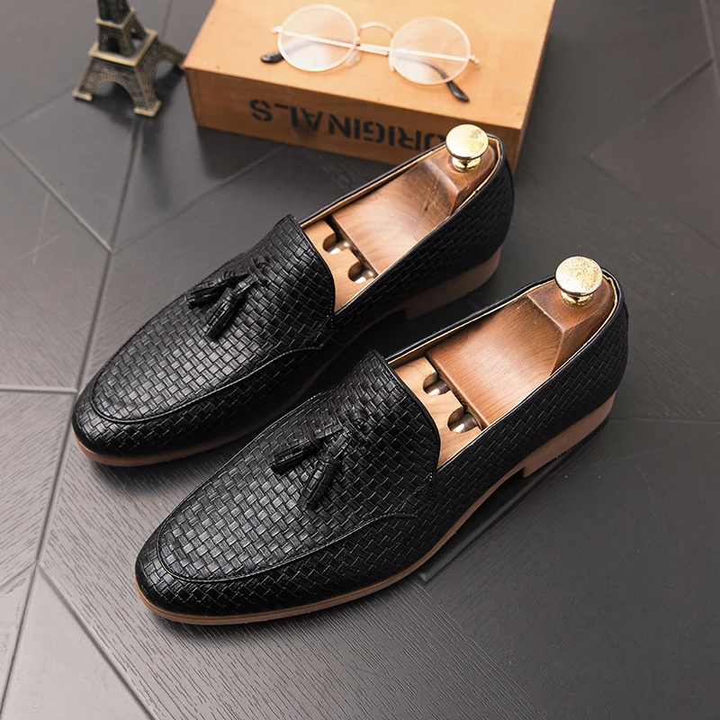 Mens Shoes Casual Leather Loafers Fashion Weave Slip on Formal Business Bureau Leisure Walk Male Adult Comfortable | Обувь