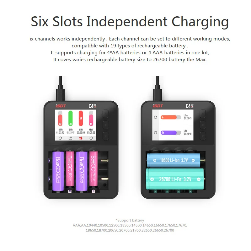 Интеллектуальное зарядное устройство ISDT C4 EVO с выходом Type-C QC3.0 для литий-ионных
