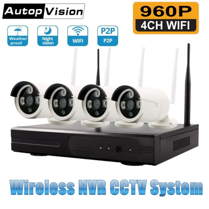 4 канальный Wi Fi NVR комплект беспроводной системы видеонаблюдения 960 МП P HD наружная