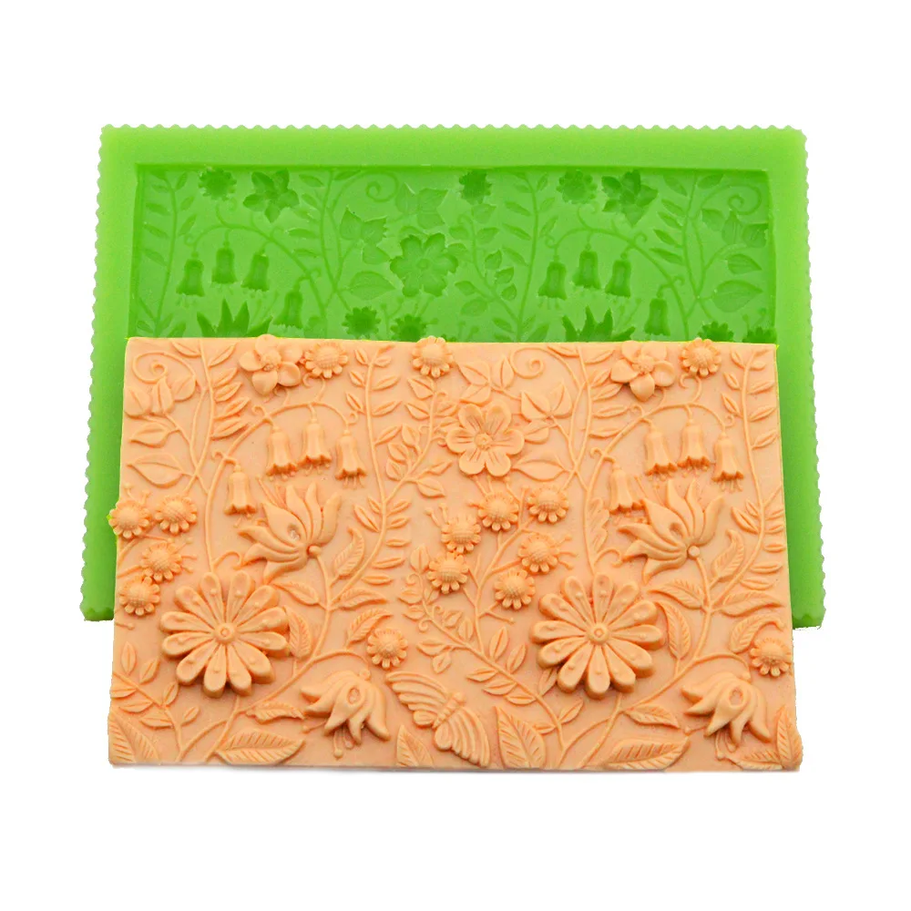 Маленькие Цветы Листья Силиконовые помадка торт границы украшения плесень