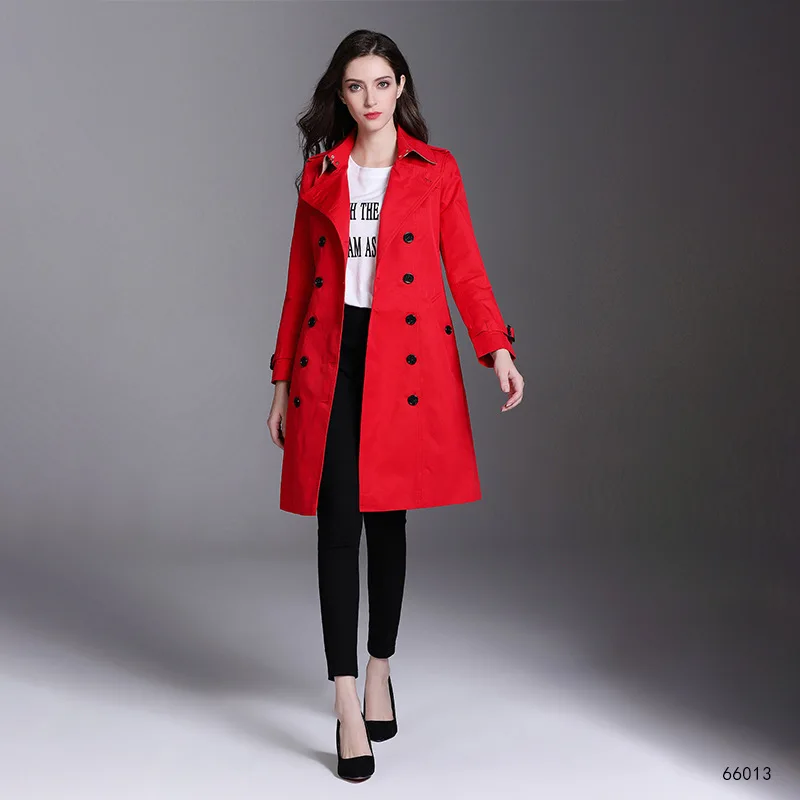 2019 женский весенний осенний однотонный длинный двубортный тонкий зимний плащ с