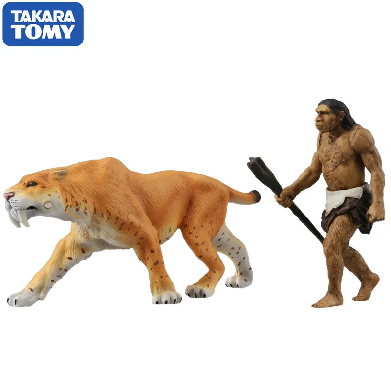 S01 Takara Tomy ANIA Animal Advanture AL-10 Saber Tiger with Neanderthal Man 2pcs ABS Figures Kids Educational Toys - Саблезубый тигр AL-10 с неандертальцем, 2 шт., ABS фигурки, детские образовательные игрушки от Takara Tomy ANIA Animal Advanture.