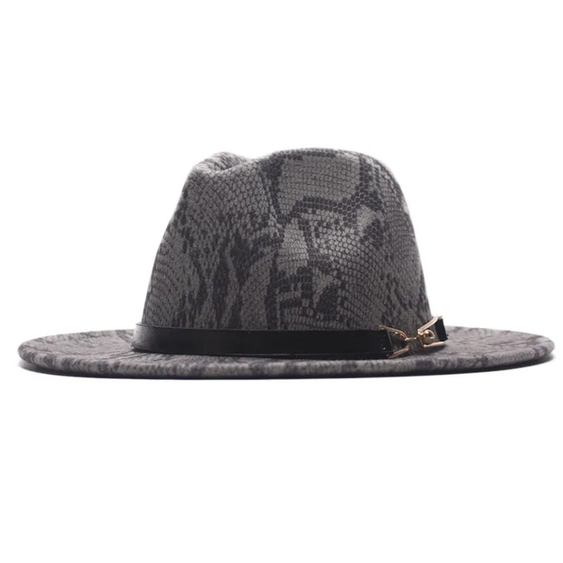 SUOGRY новые женские шляпы с рисунком под змеиную кожу широкая сторона фетровая