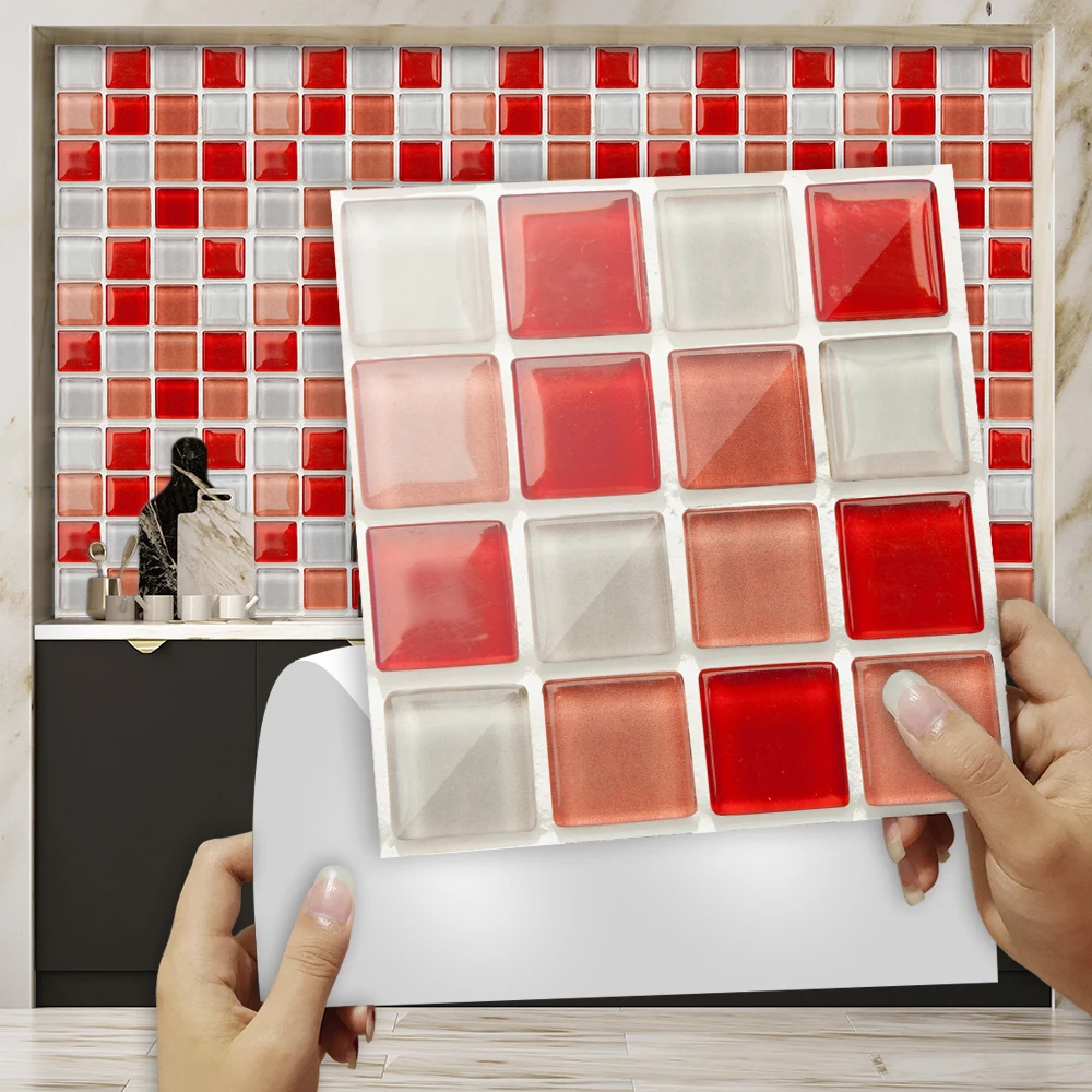 

10pcs Mosaic Crystal Tile Self-adhesive Wall Sticker Kitchen Bathroom Floor Furniture Home Decortion Art Mural Wallpaper Decals