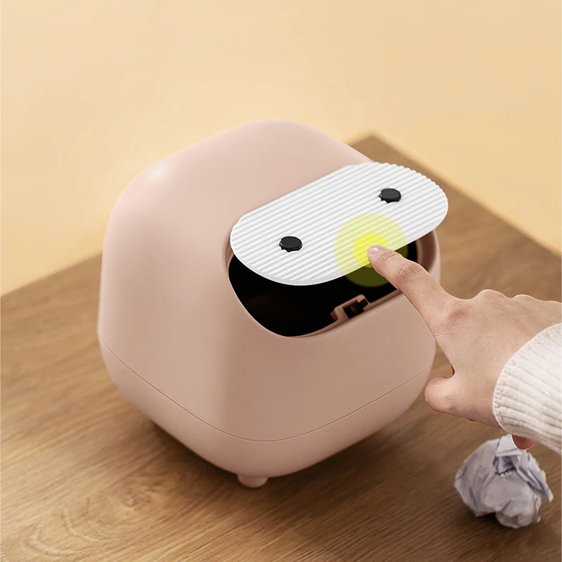 

Desktop Trash Can mini Double-Iayer Contrast Color Push-Type Trash Can Cute Storage Bin With lid