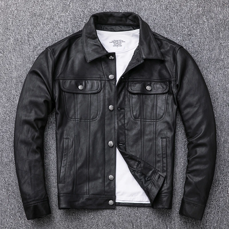 Новая натуральная Мужская короткая куртка 2020 из овечьей кожи с отворотом